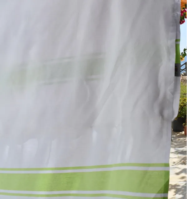 Telo mare Bianco con Strisce Verde Lime Fouta Tunisia - 3