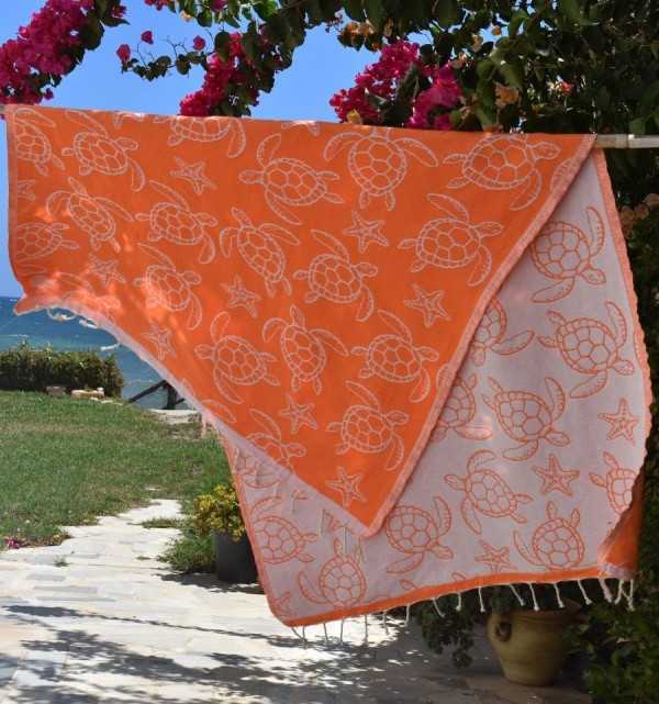 Telo Mare Seychelles Arancione Fluo Fouta Tunisia - 4