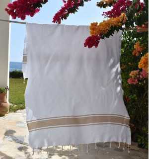 Telo mare bianco strisce Beige Fouta Tunisia - 1