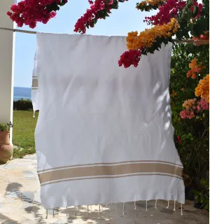 Telo mare bianco strisce Beige Fouta Tunisia - 1