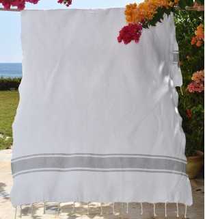 Fouta biancha con strisce grigie Fouta Tunisia - 1 2