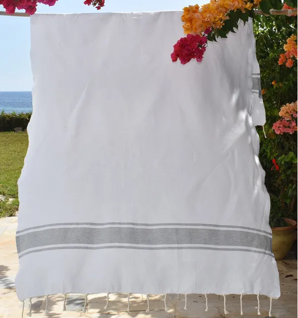 Fouta biancha con strisce grigie Fouta Tunisia - 2