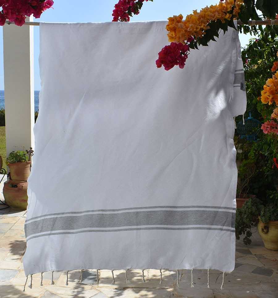 Fouta biancha con strisce grigie Fouta Tunisia - 1