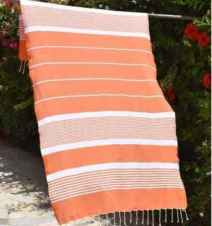 Fouta arthur en Coton Recyclé orange Fouta Tunisia - 1 2