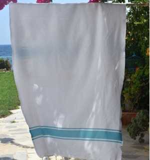 Telo mare piatta bianco con strisce azzurre Fouta Tunisia - 1