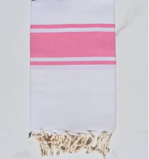 Telo mare Bianco con Strisce Rosa Chiaro Fouta Tunisia - 1 2