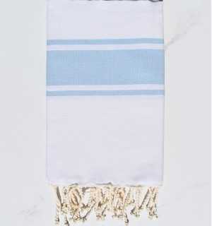 Telo mare Bianco con Strisce Blu Cielo Fouta Tunisia - 1 2