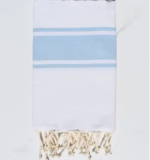 Telo mare Bianco con Strisce Blu Cielo Fouta Tunisia - 1 2