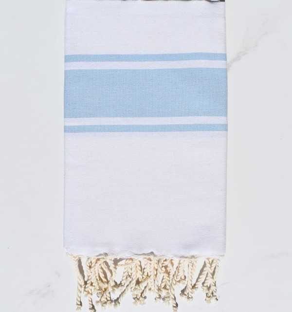 Telo mare Bianco con Strisce Blu Cielo Fouta Tunisia - 2