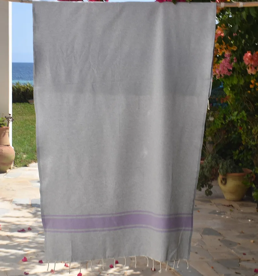 Telo mare grigio con strisce lilla Fouta Tunisia - 1