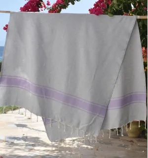 Telo mare grigio con strisce lilla Fouta Tunisia - 1 2