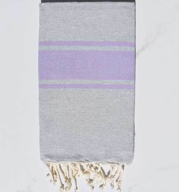 Telo mare grigio con strisce lilla Fouta Tunisia - 3