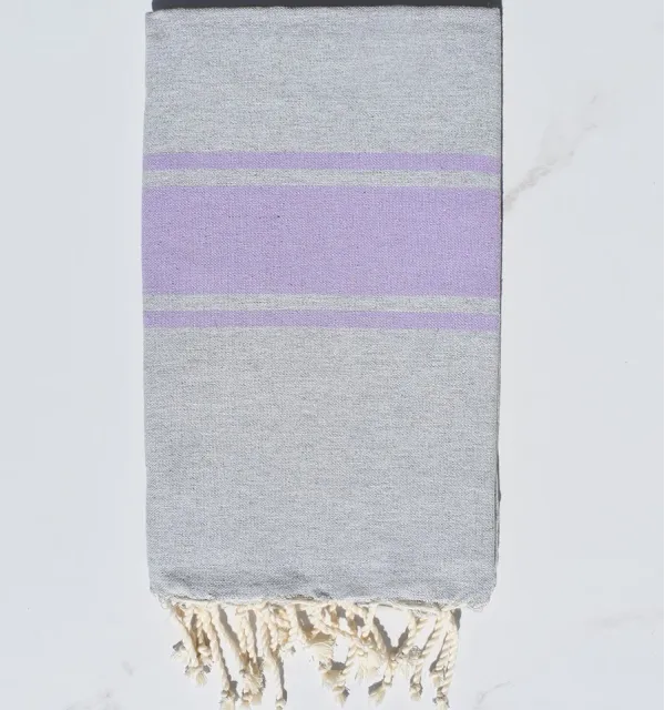 Telo mare grigio con strisce lilla Fouta Tunisia - 3