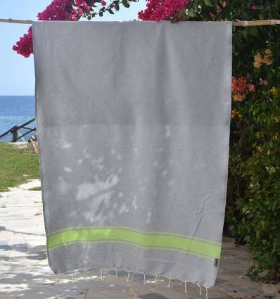 Telo mare grigio con strisce verde lime Fouta Tunisia - 1