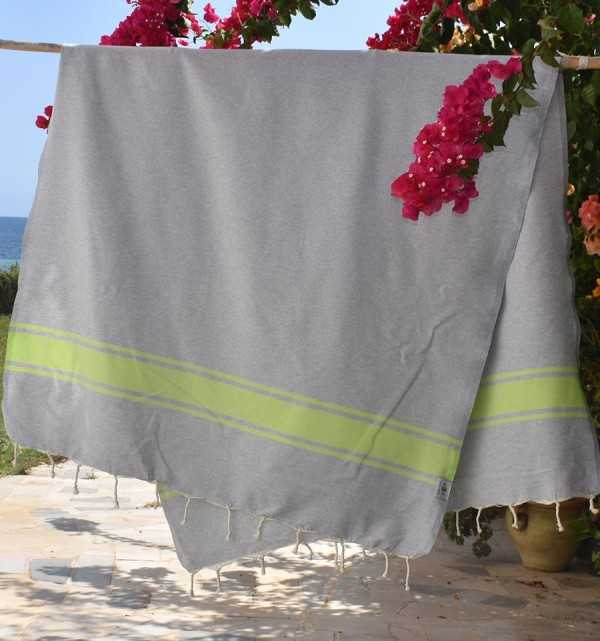 Telo mare grigio con strisce verde lime Fouta Tunisia - 2