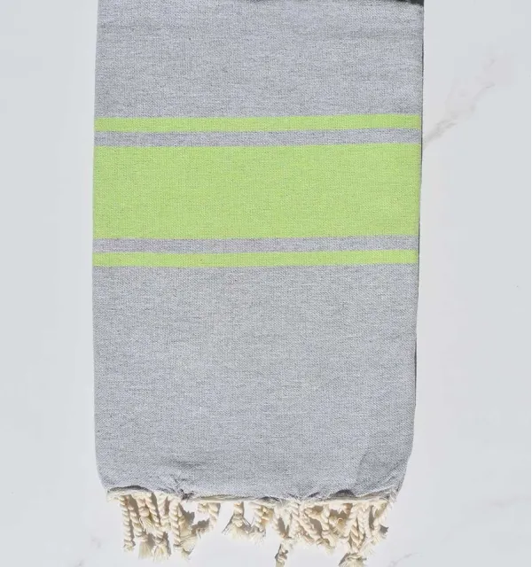 Telo mare grigio con strisce verde lime Fouta Tunisia - 3