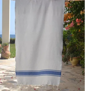 Telo mare grigio con strisce blu Fouta Tunisia - 1