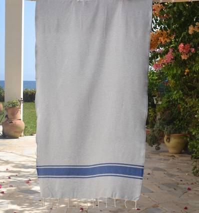 Telo mare grigio con strisce blu Fouta Tunisia - 1