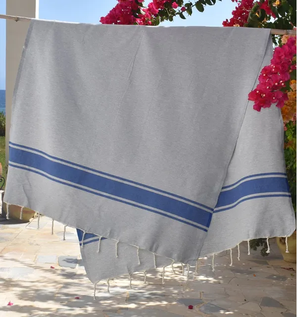 Telo mare grigio con strisce blu Fouta Tunisia - 4