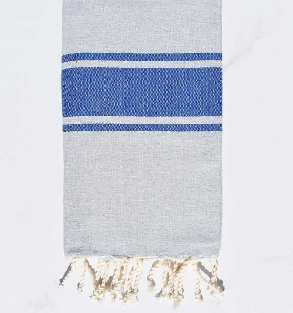 Telo mare grigio con strisce blu Fouta Tunisia - 3