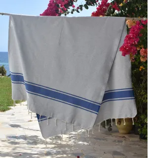 Telo mare grigio con strisce blu Fouta Tunisia - 1 2