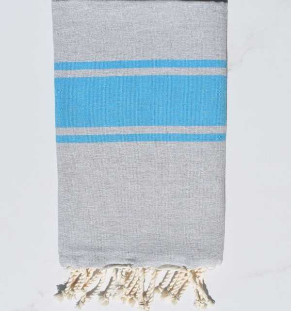 Telo mare Grigio con Strisce Azzurre Fouta Tunisia - 3