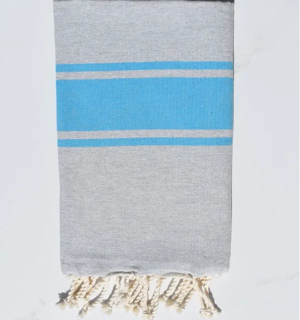 Telo mare Grigio con Strisce Azzurre Fouta Tunisia - 3