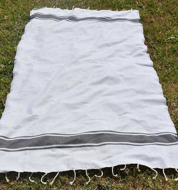 Telo mare bianco Strisce grigio scuro Fouta Tunisia - 1