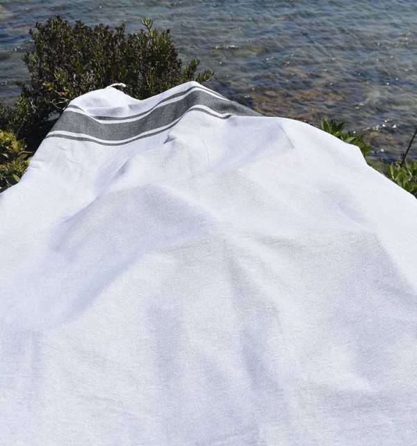 Telo mare bianco Strisce grigio scuro Fouta Tunisia - 4