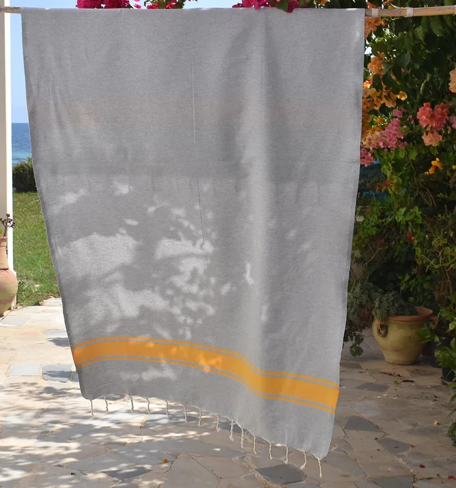 Telo mare grigio con strisce gialle Fouta Tunisia - 1