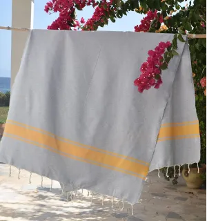 Telo mare grigio con strisce gialle Fouta Tunisia - 1 2