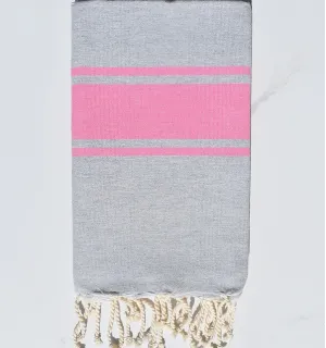 Telo mare Grigio con Strisce Rosa Fouta Tunisia - 3