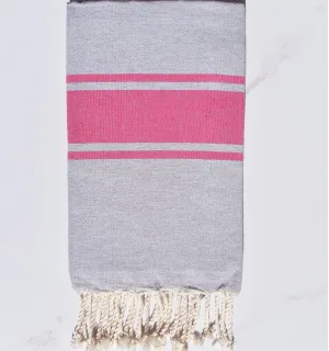 Telo mare Grigio con Strisce Rosa Fucsia Fouta Tunisia - 1 2