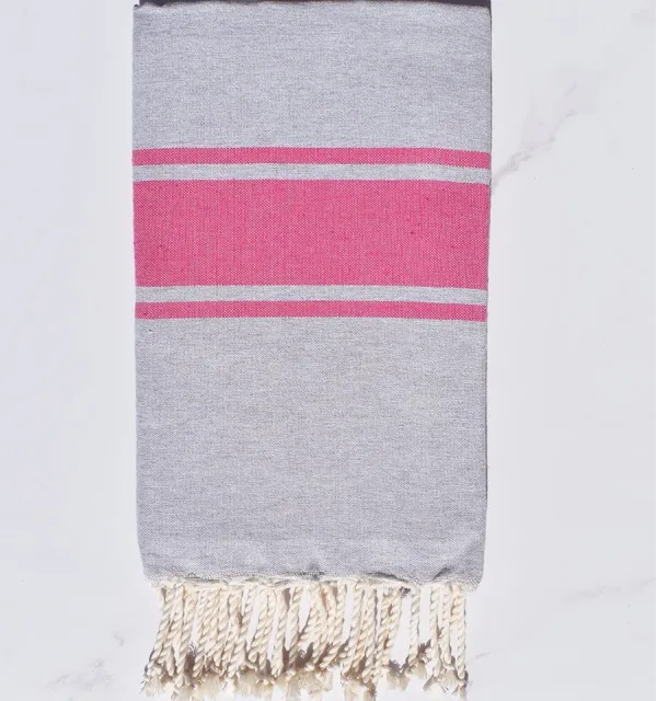 Telo mare Grigio con Strisce Rosa Fucsia Fouta Tunisia - 2