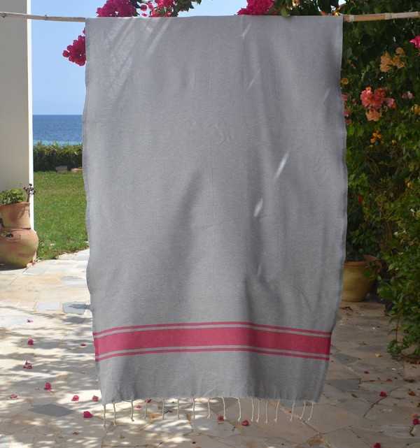 Telo mare Grigio con Strisce Rosa Fucsia Fouta Tunisia - 3