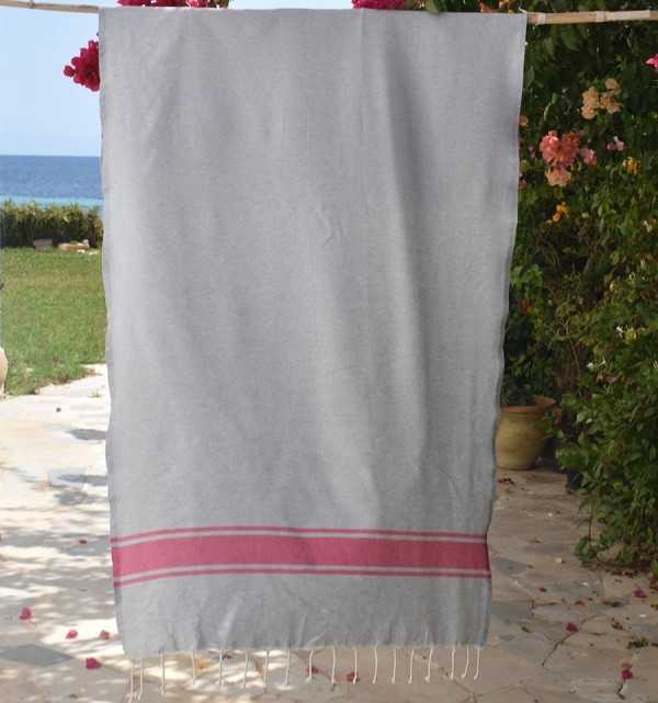 Telo mare Grigio con Strisce Rosa Fucsia Fouta Tunisia - 1