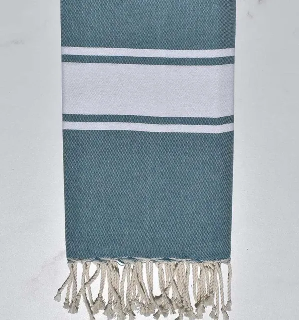 Fouta en Coton Recyclé bleu paon Fouta Tunisia - 1