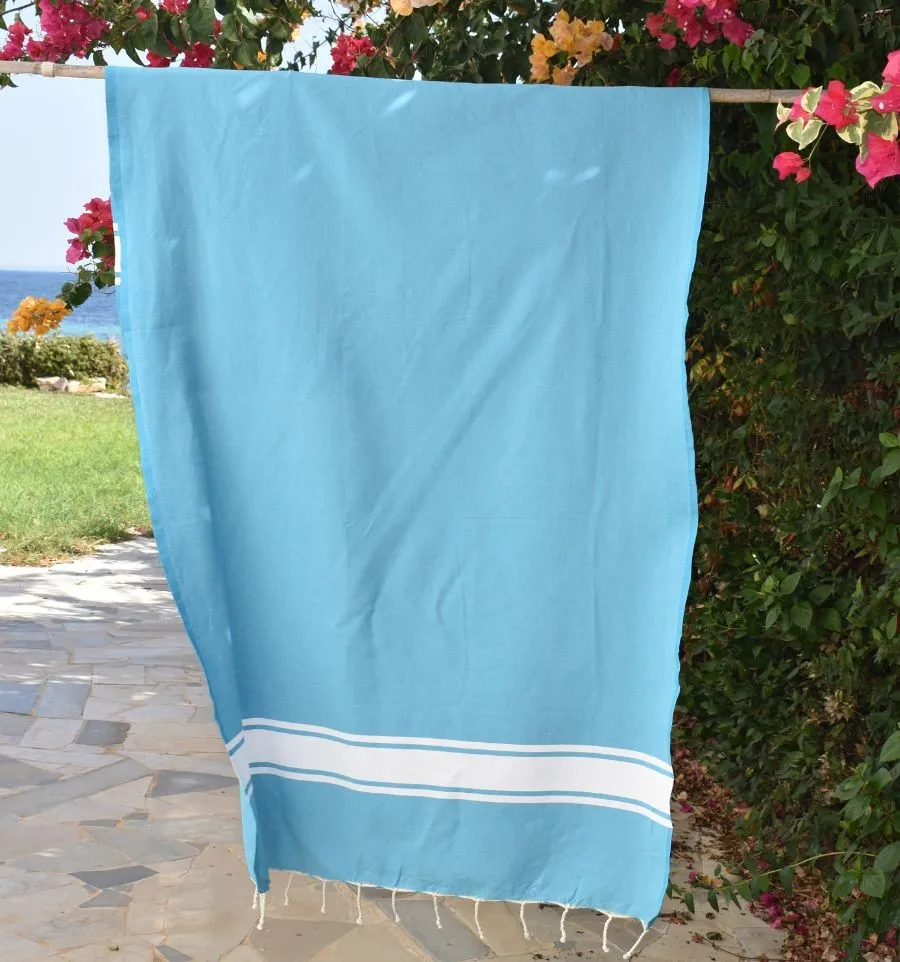 Telo mare in cotone riciclato blu azzurro - FOUTA TUNISIA