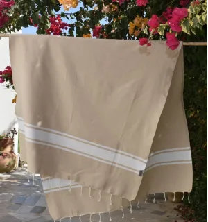 Telo mare in cotone riciclato beige - Telo mare - FOUTA TUNISIA 2