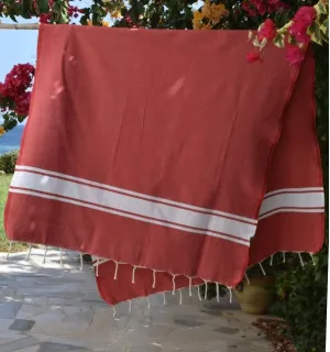 Telo mare in cotone riciclato rosso - Telo mare - FOUTA TUNISIA 2