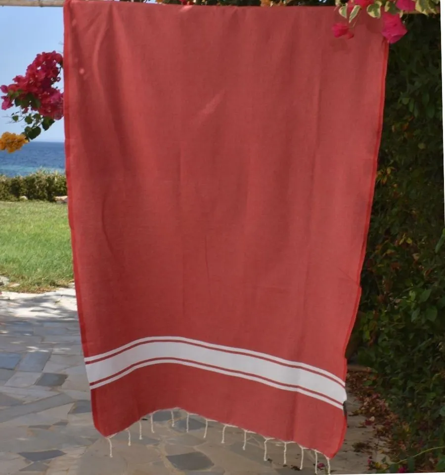 Telo mare in cotone riciclato rosso - Telo mare - FOUTA TUNISIA