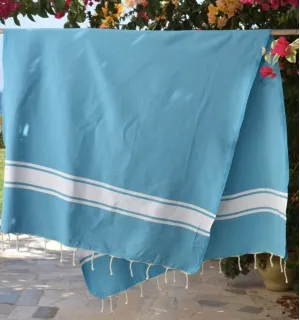 Telo mare in cotone riciclato blu azzurro - FOUTA TUNISIA 2