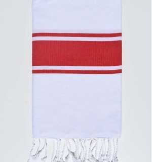 Telo mare fouta piatto bianco strisce rosse Fouta Tunisia - 1 2