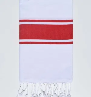 Telo mare fouta piatto bianco strisce rosse Fouta Tunisia - 1 2