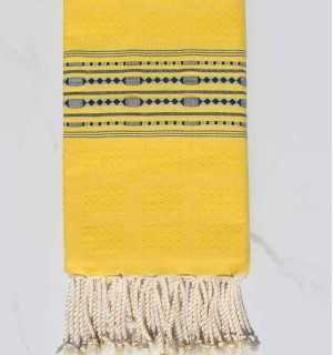 Telo mare thalasso giallo con motivi blu scuro Fouta Tunisia - 1 2