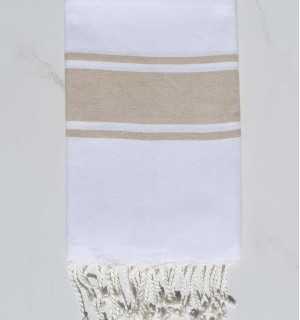 Telo mare bianco strisce Beige Fouta Tunisia - 1 2