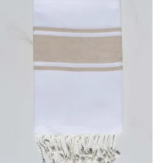 Telo mare bianco strisce Beige Fouta Tunisia - 1 2