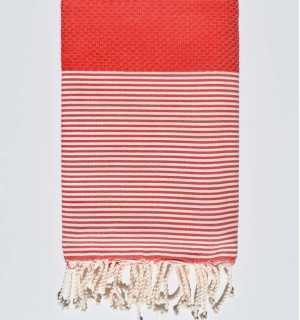 Telo mare nido d'ape rosso con strisce Fouta Tunisia - 1 2