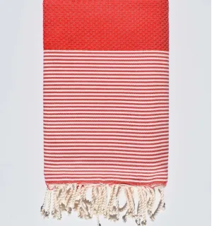 Telo mare nido d'ape rosso con strisce Fouta Tunisia - 1 2