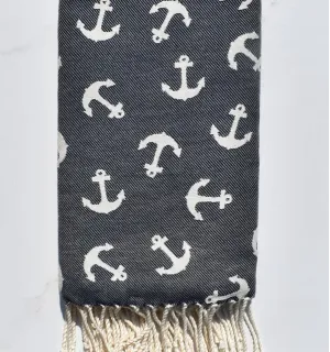 telo mare jacquard anchor notte blu Fouta Tunisia - 1 2